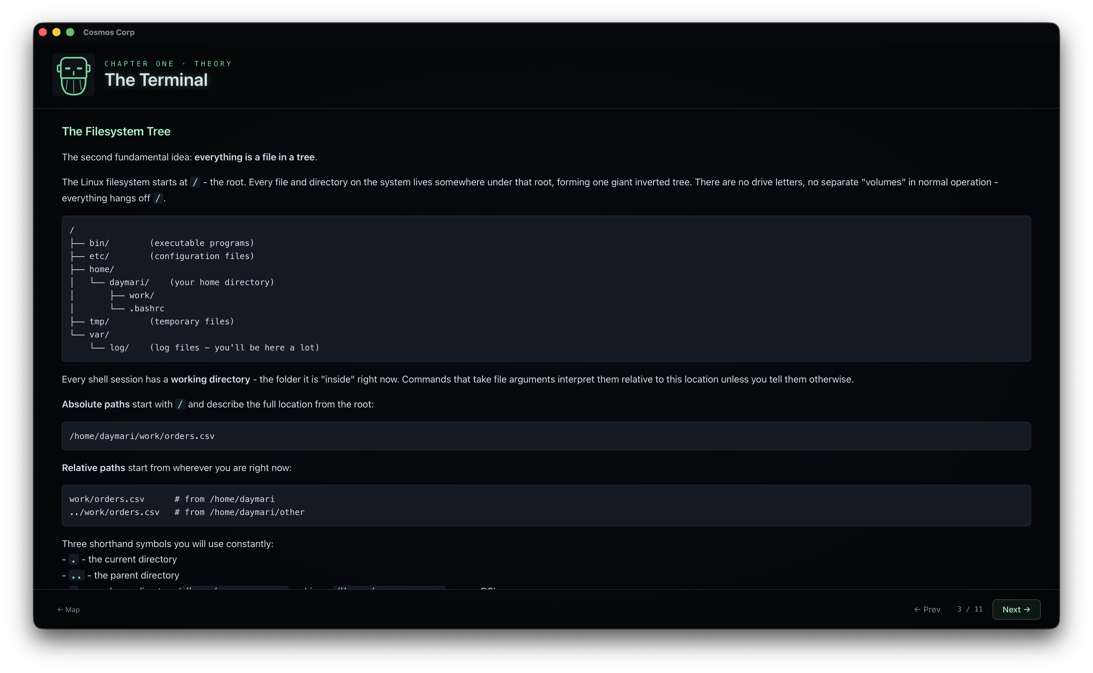 Cours de théorie du chapitre Terminal dans Cosmos Corp